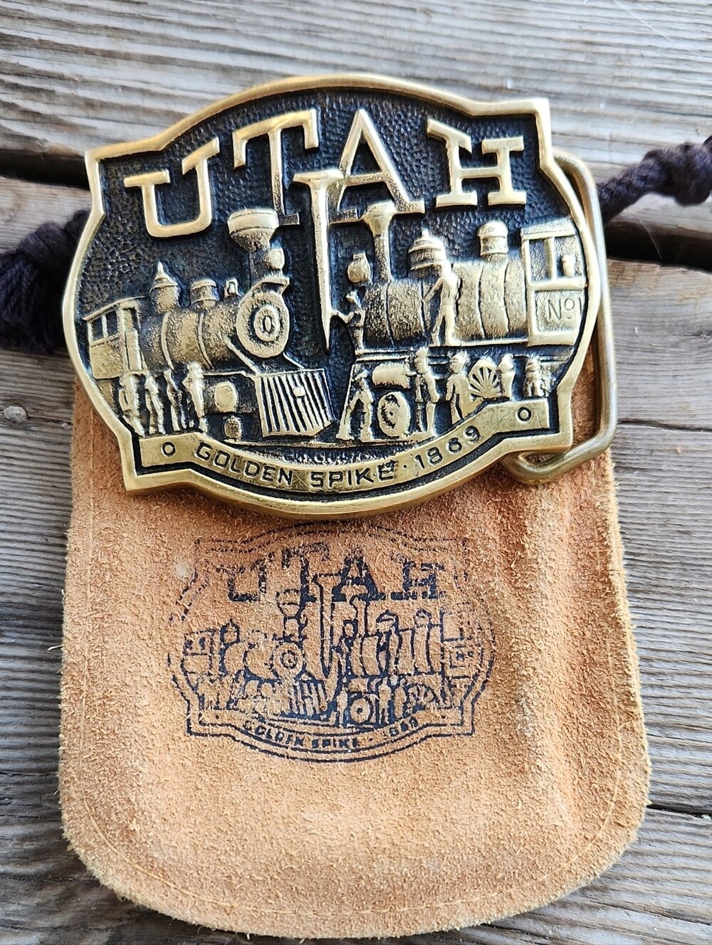 Heritage Mint Utah Golden Spike 1869 Brass Train Belt Buckle With Suede Pouch